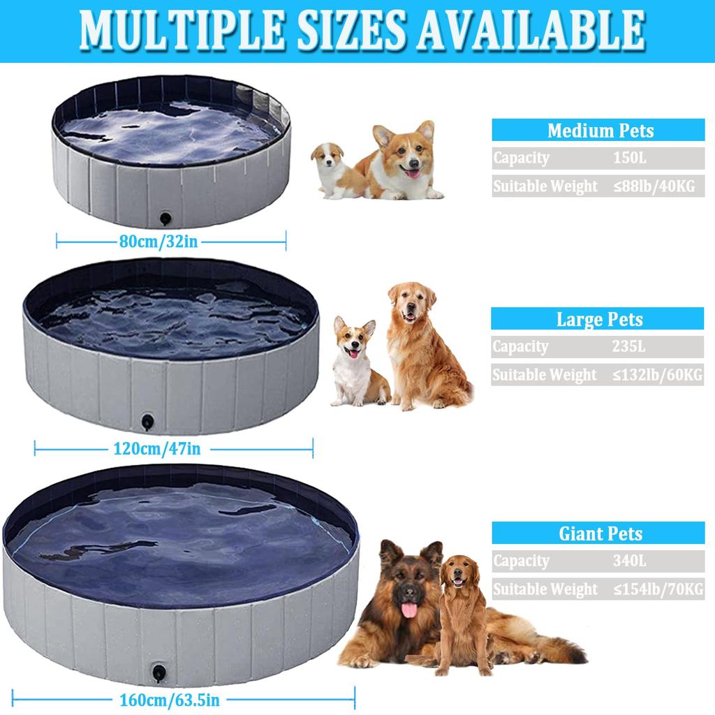 Children's and Pet Bath Pool, Heavy-Duty Design, Foldable, Easy To Store, with Drain Cap, IndoorOutdoor Water Play Bathtub (12030cm, Gray)