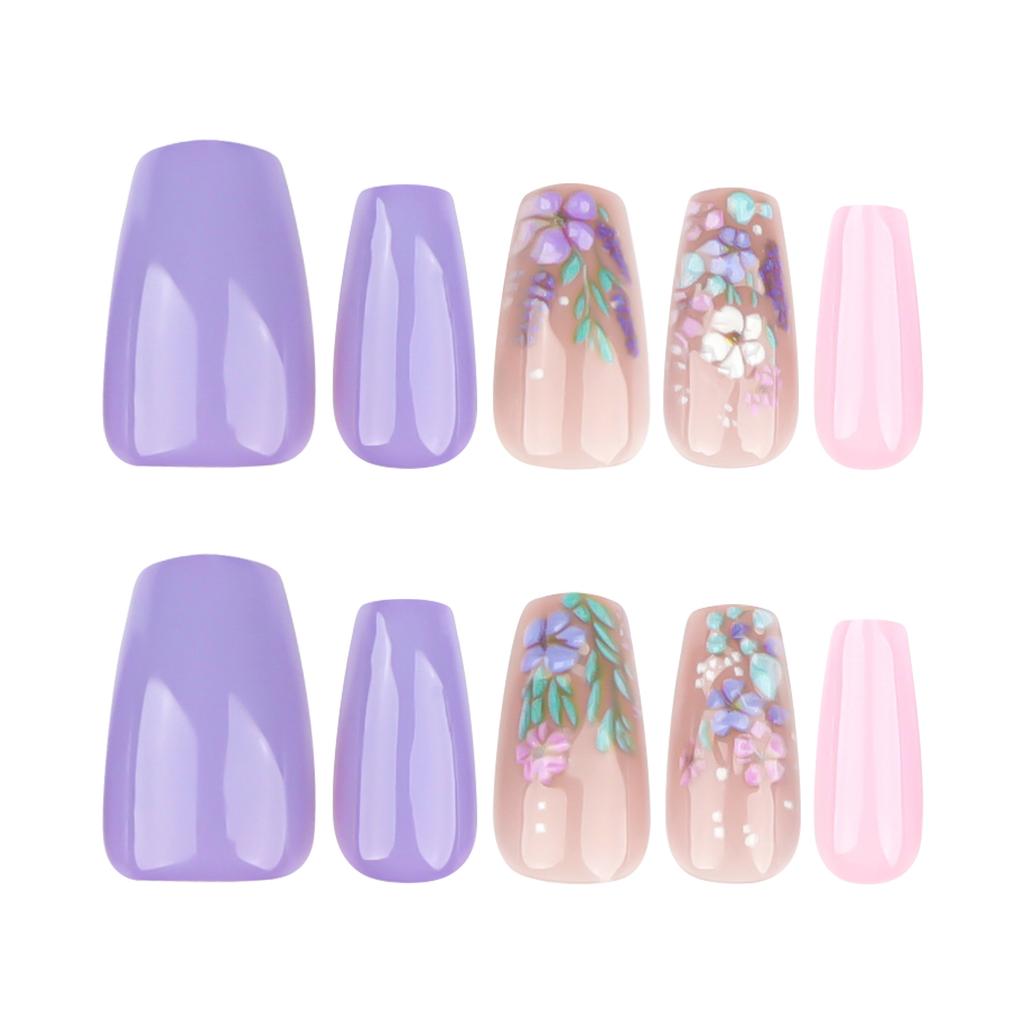 24pcs Pastoral Small Fresh Manicure 3D Flower Wear Nail Piece Short Ballet Removable Nail Piece