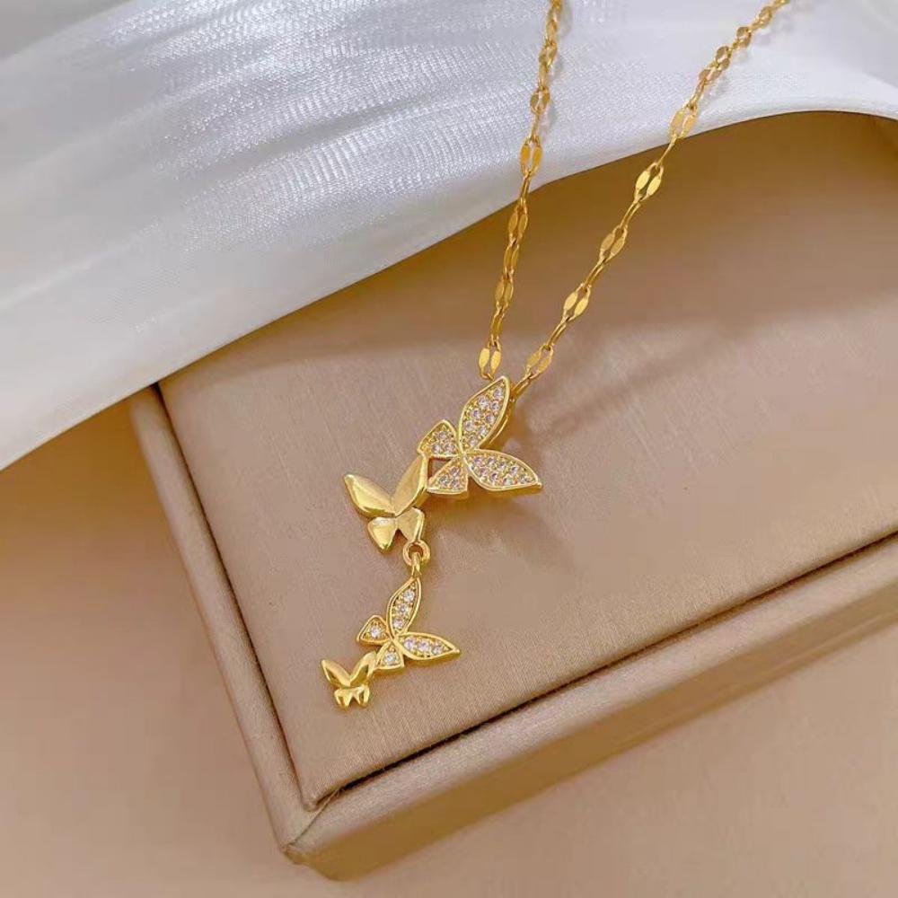 Stainless Steel Love Heart Butterfly Copper Pendant Necklace For Women Girls Cute Clavicle Chain Wedding Birthday Jewelry Gifts