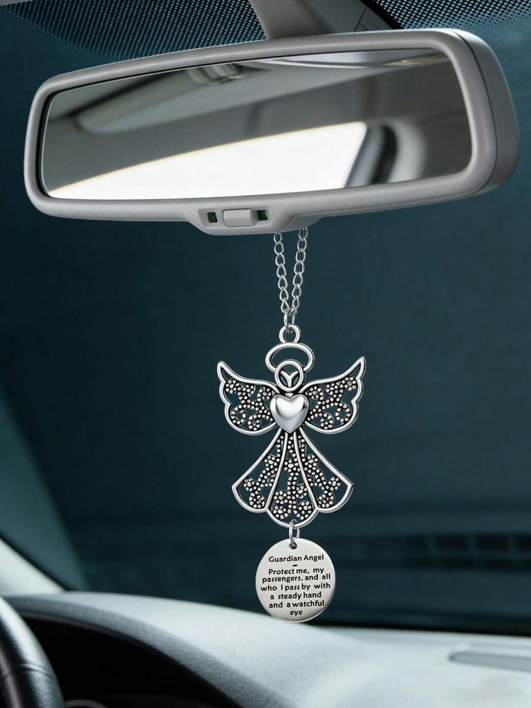 Guardian Angel Rearview Mirror Charm - Safe Travel Amulet for New Drivers, Car Interior Decoration for Safety and Blessing