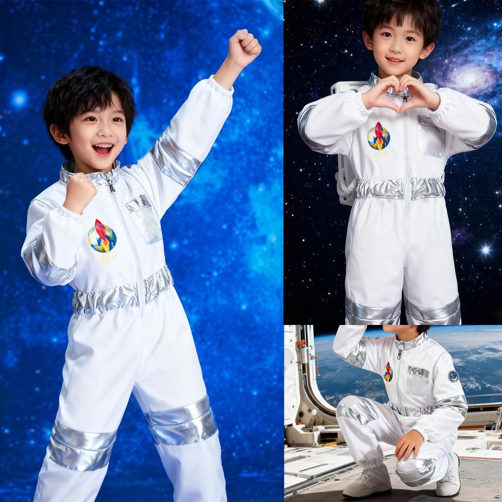 AOTYP Astronaut Costume Set with Perfect for School and Cultural White 140 Kids' 3-Piece Gloves, Birthdays, Christmas, Halloween, Parties, Festivals,