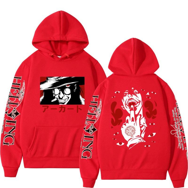 Harajuku Japanese Anime Hellsing Mens Hoodies Manga Graphic Pullover Long Sleeves Hooded Sweatshirts Unisex Streetwear