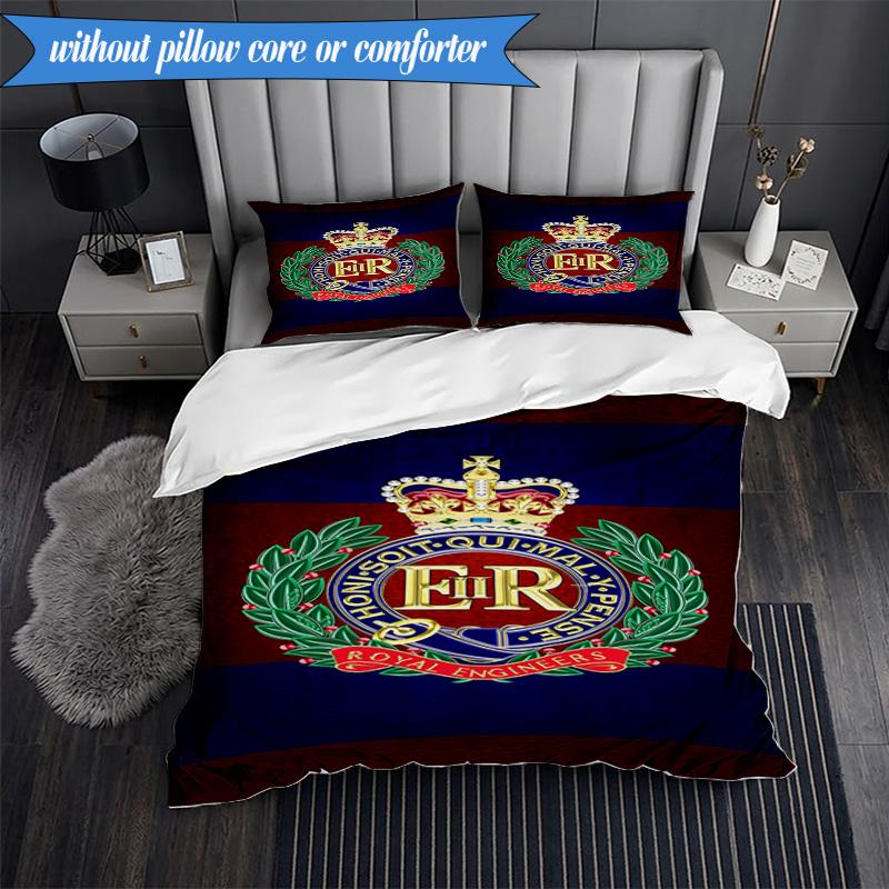 3PCS Royal Engineers Crest Emblem Bedding Set 2D Printing (Includes 1 Duvet Cover + 2 Pillowcases Coreless), Bedroom decor,Fan Gift