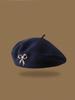 Berretto Stile Francese Donna Fiocco di Perle Cappello di Lana Monocolore