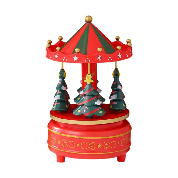 Artistic Christmas Tree Themed Rotating Music Box Wood Hand Cranked Musical Ornament For Holiday Seasonal Atmospheres