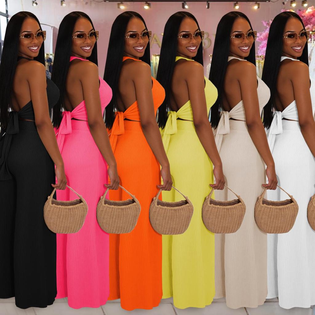 Women's Fashion Halter Strap Top & Long Pants Two-Piece Set: Casual European & American Style