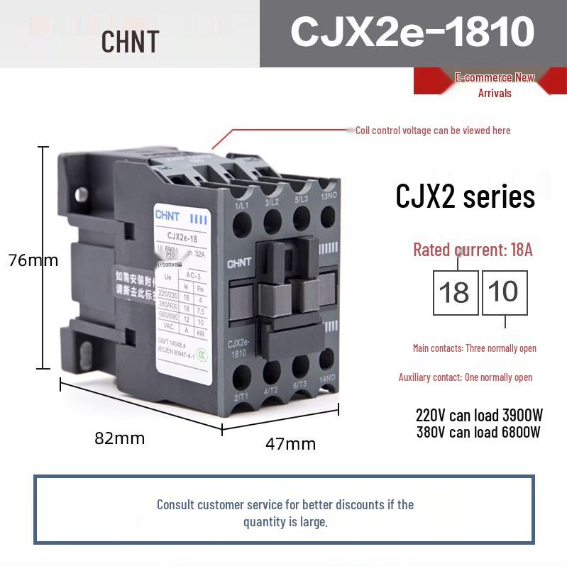Chint Three-Phase AC Contactor CJX2 Series, 220V/380V, Models: 0910, 1210, 1810, 2510