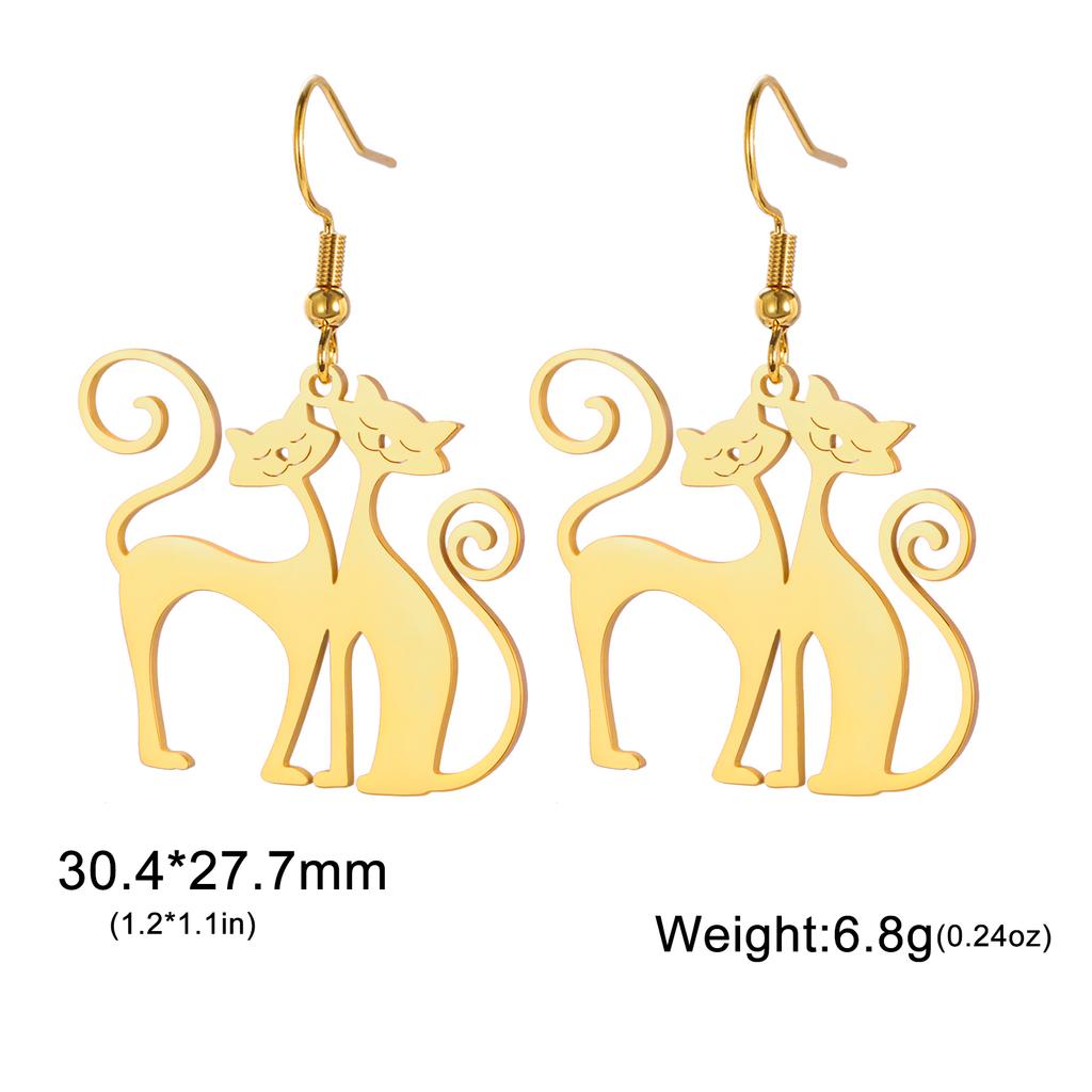 Unift Sassy Kitten Cat Charms Earrings for Women Girl Stainless Steel Dangle Earring Lovely Zircon Ear Piercing Pet Lover Gift