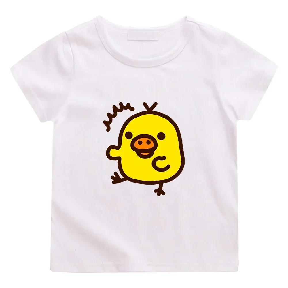 

Kiiroitori Желтый Цыпленок Каваи Принт Футболка для Детей Мальчиков и Девочек 100% Хлопок Футболка Повседневная с Коротким Рукавом Летняя Футболка 110