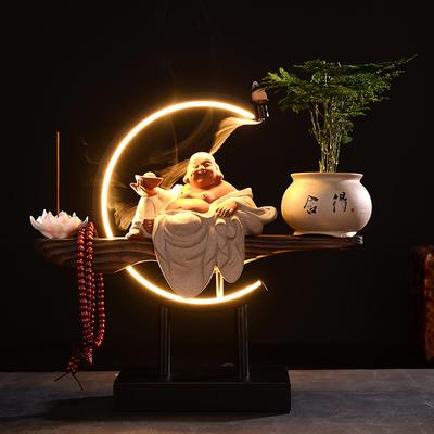 Wealth-attracting Maitreya Buddha Figurehead Ceramic Smiling Buddha Creative Lighting New Chinese-style Zen-style Living Room En