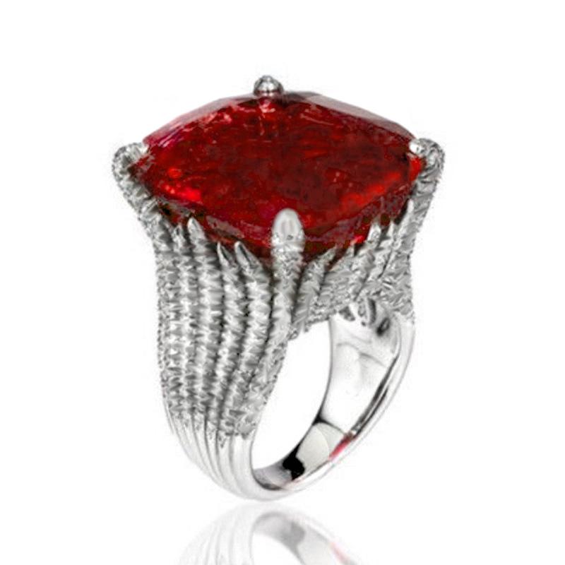 Luxury Red Women'S Ring, Geometric Domineering Ring, Generous Jewelry For Women