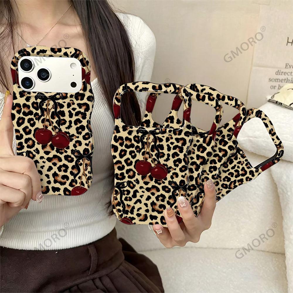 Mobile phone case Direct supply Sweet cool leopard print cherry iPhone17promax mobile phone case 13 two-in-one film case