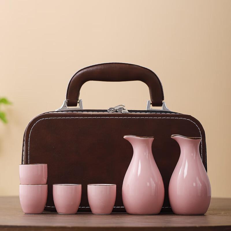 

Pink Ceramic Liquor Set with Leather Gift Box