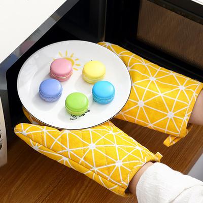 2Pcs Heat Resistant Oven Gloves Thick Cotton Mitts for Baking Grilling Microwave Non-Slip Kitchen Gloves for Hot Pots Cast Iron
