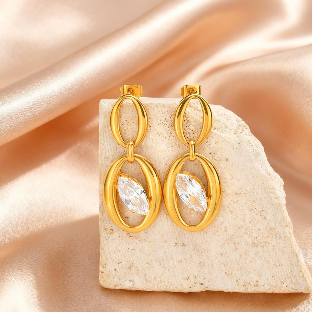 Minimalist Geometric Zircon Drop Earrings for Women, 18K Gold Plated Stainless Steel Waterproof Jewelry Gifts