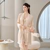 Women's Summer Ice Silk Lace Trim Camisole Nightgown and Robe Set - Elegant, Loose, and Comfortable