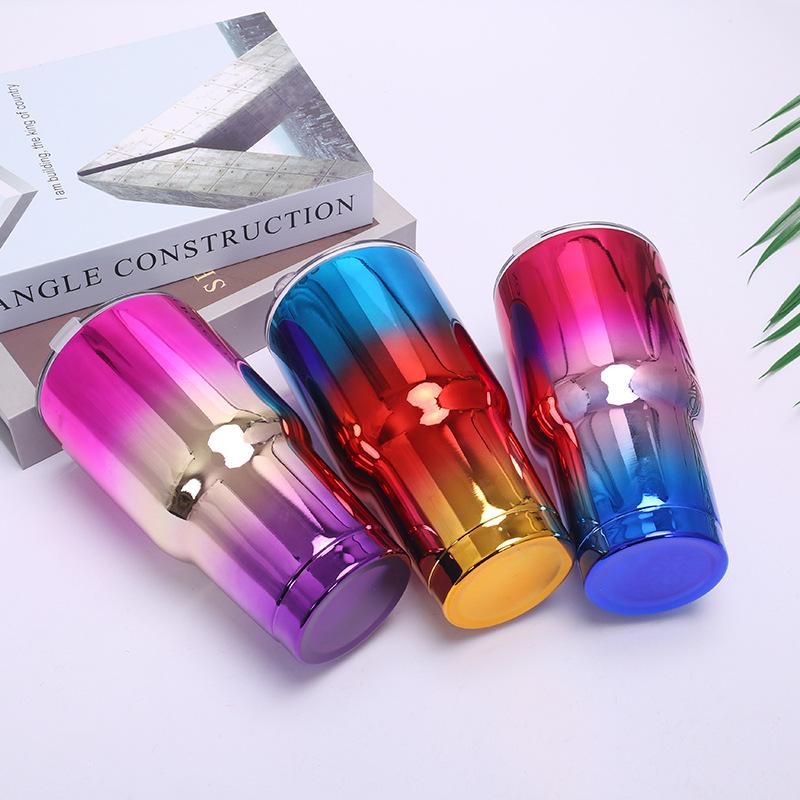 30Oz Car Cup 304 Stainless Steel Vacuum Uv Plating Gradual Change Color Belly Cup Creative Car Ice Cup