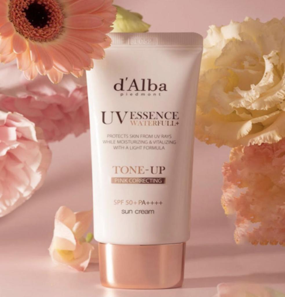 d'Alba Waterfull Tone-Up Sun Cream Pink Brightening Glow 50ml Vegan Sunscreen Daily Sunblock