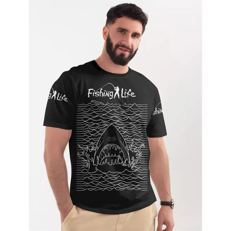 Summer Men's Fishing Leisure T-Shirts Short Sleeve 3d Fish Print Street T-Shirts Hip Hop Man Tees Loose Casual O-Neck Shirt