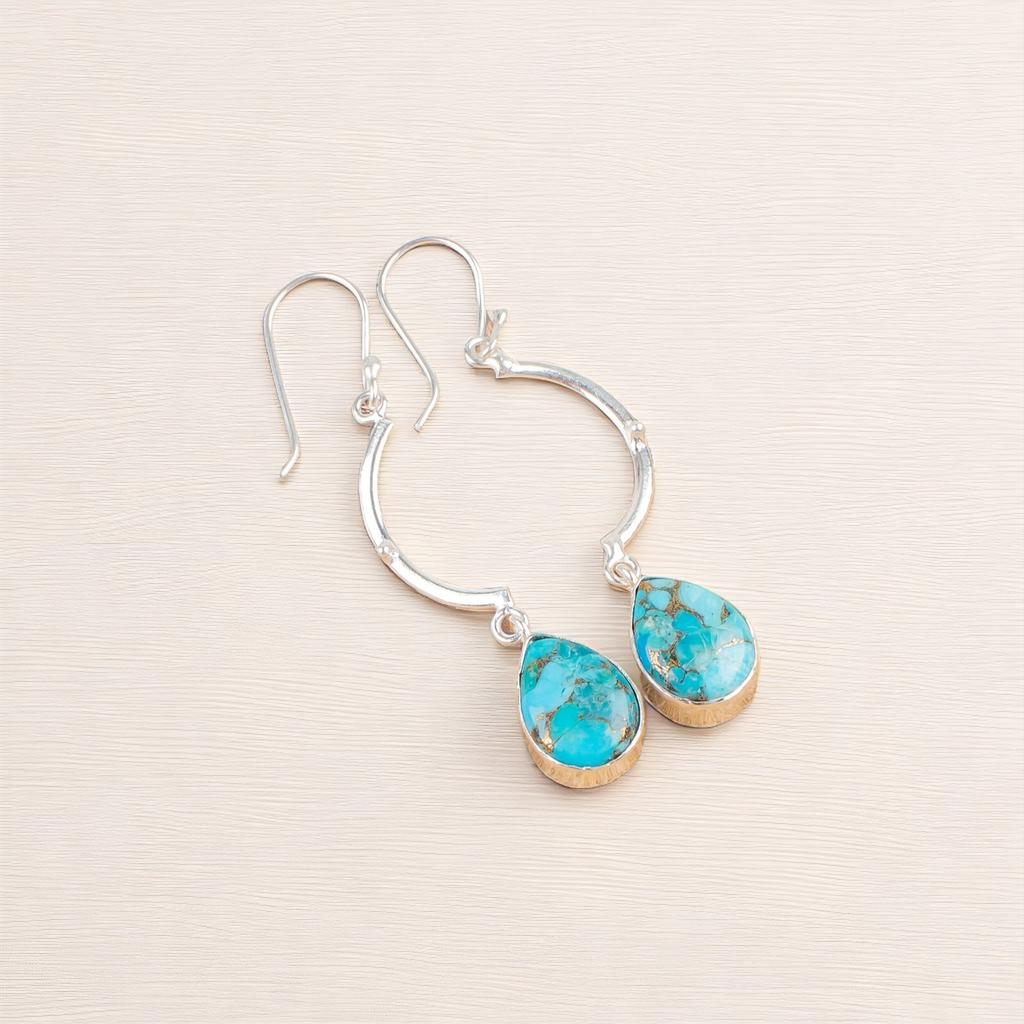 Rare Blue Copper Turquoise Gemstone 925 Sterling Silver Jewelry Earrings 2.60" EE-43-33