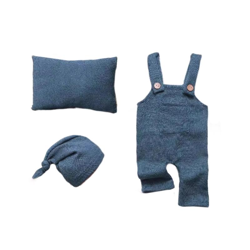 

Infants Photo Shoots Apparel Set Solid Color Jumpsuits and Knotted Hat Pillow Photography Props for Baby Pictures Taking 1