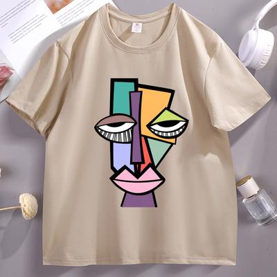 Abstraktes Gesicht Lustiges T-Shirt Unisex Damen Cool Locker Aufdruck Rundhals Oberteile Herren Kurzarm T-Shirts Streetwear Bedruckte Oberteile
