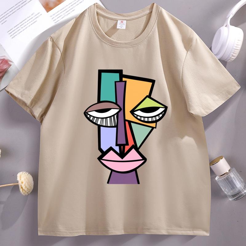 Abstract Face Funny Tshirt Unisex Women Cool Loose Print O Neck Tops Male Short Sleeve Tee Shirts Streetwear Printed Tops