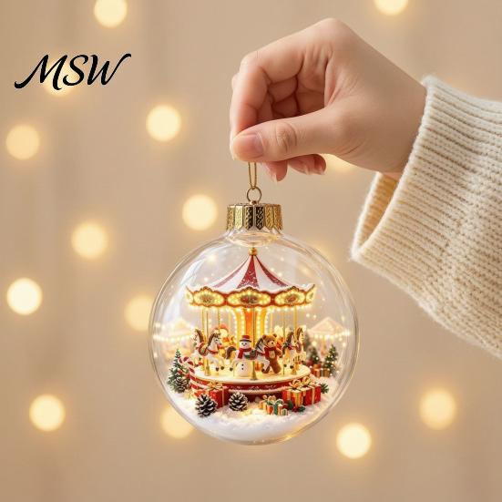 Lighted Christmas Ornaments Glowing Ball Ornaments, Light-Up with Mini Holiday Scene, Acrylic Clear Unique Souvenirs Tree Hanging Decor Warm LED Light