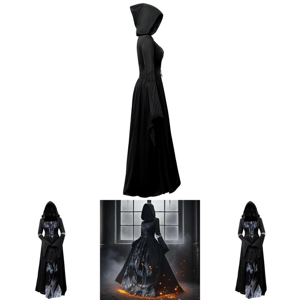 Halloween Hexenkleid Mit Kapuze Cosplay Kostüm Für Damen Aus Polyesterstoff Für Bühnenauftritte
