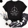 T-Shirt Amante della Musica Fai Musica Non Guerra Segno della Pace Batterista Camicia Anti Guerra Unisex