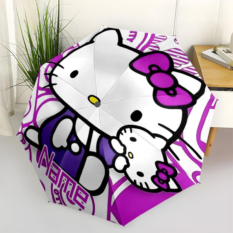 1PC Hello Kitty, Purple Theme - Custom Name Automatic Folding Umbrella - Compact 8-Rib Design, Durable Plastic & Iron, Daily Use S0106001