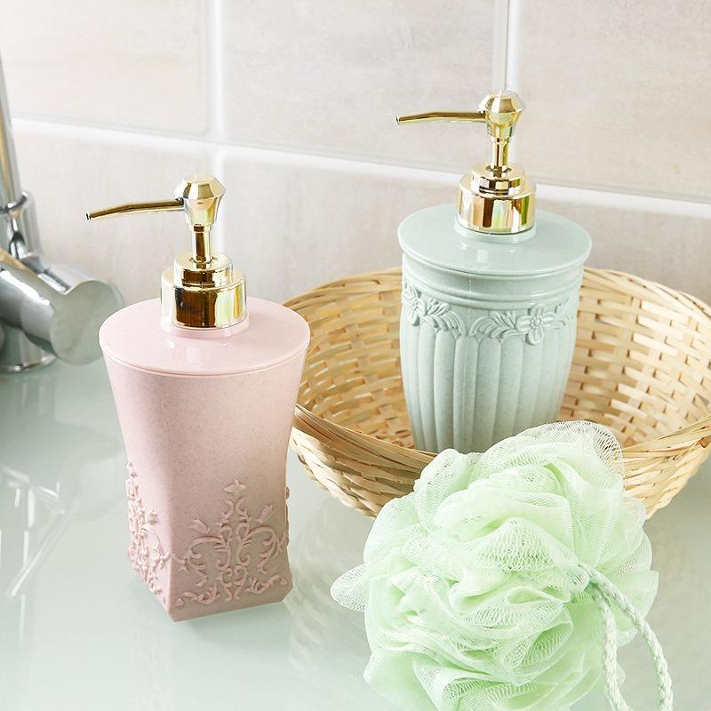 New Stained Carved Empty Pump Refillable Bathroom Shampoo Shower Gel Bottles Dispenser Liquid Soap Dispenser Bath Gel Press