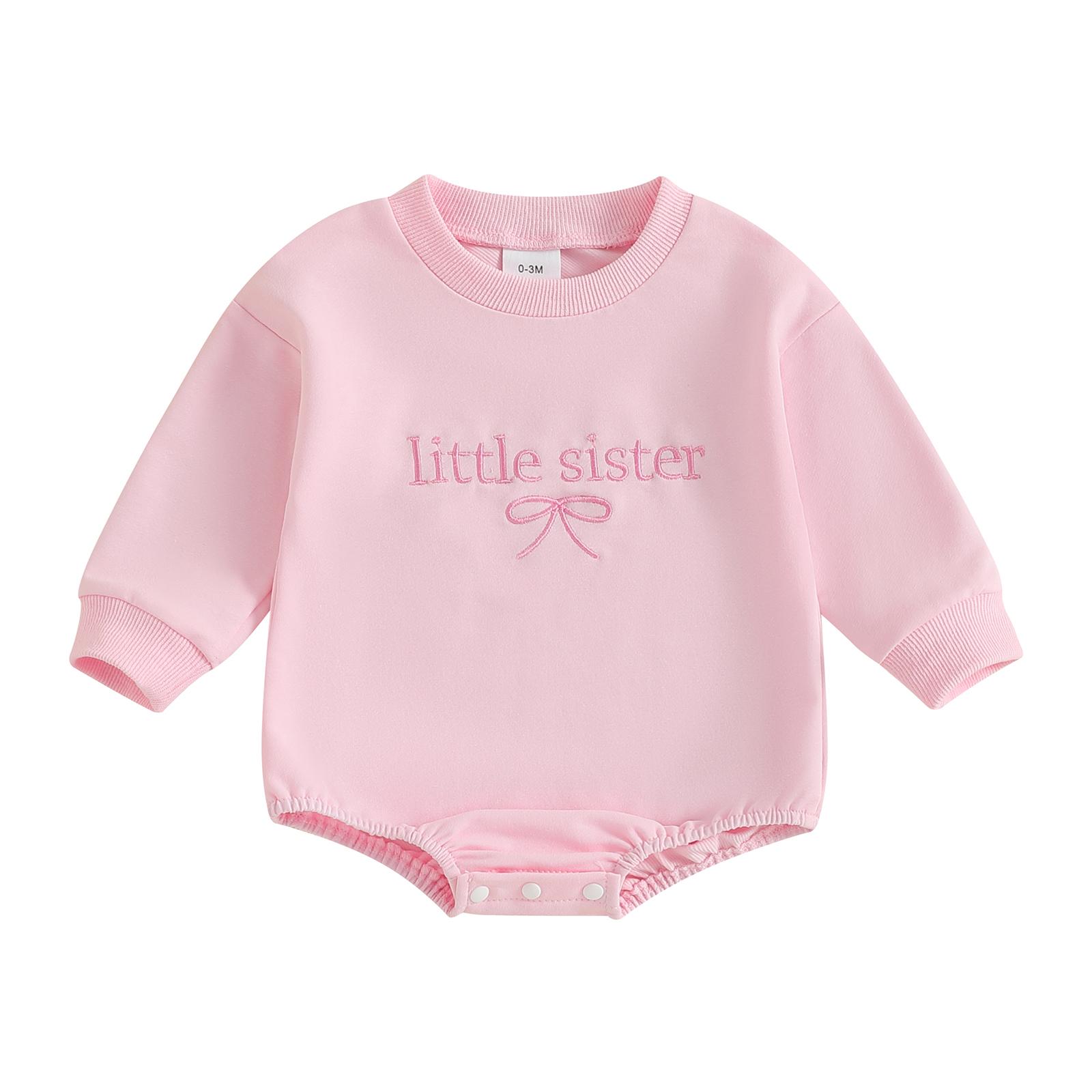 

Baby Girl Romper Long Sleeve Crew Neck Bow Letter Embroidery Bodysuit Fall Outfit 12-18M