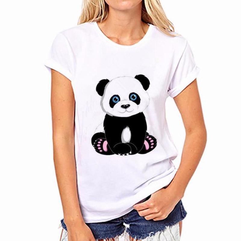 

Женские футболки Топы Футболка с принтом панды Летняя повседневная с коротким рукавом Блузки Футболки D,3XL