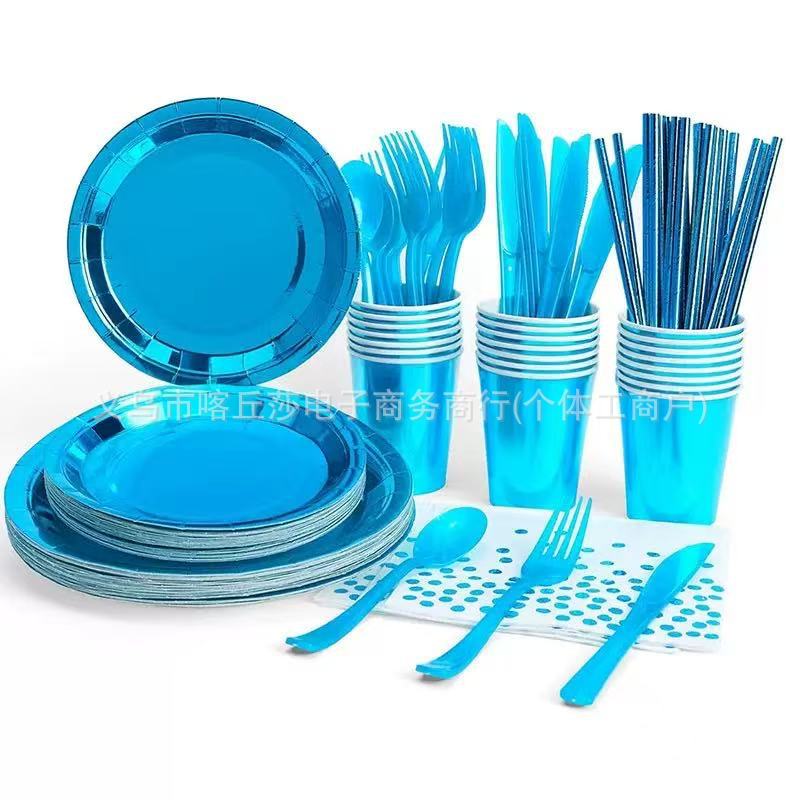 Disposable Rose Gold Bronzing Party Paper Plate Paper Cup Paper Towel Tablecloth Birthday Party Tableware Set