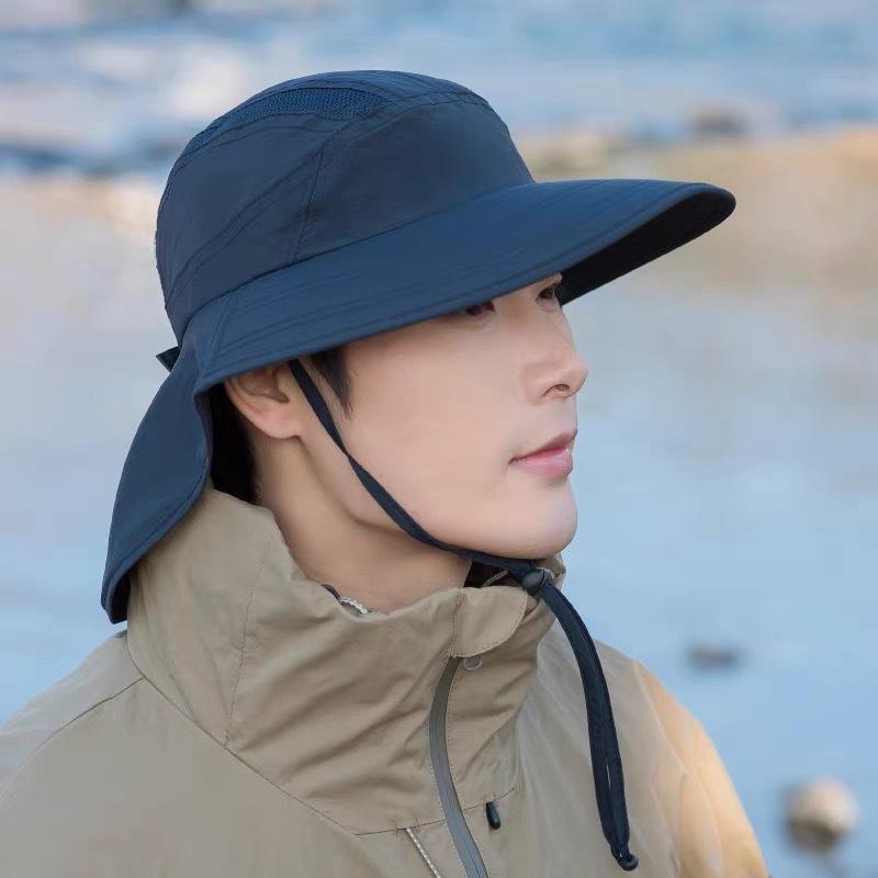 

Summer Neck Protection Sunshade Bucket Hat For Men And Women Outdoor Quick-Drying Breathable Mountaineering Hat Cycling Face Protection Sun Hat M（56-58cm） тёмно-синий