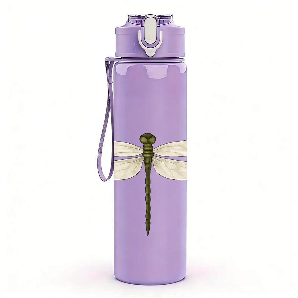 1PC Dragonfly Insect Pattern 750ml Color Plastic Sports Water Bottle Leakproof Flip Straw Lid Suitable for Sports Office Home Use