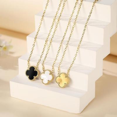 Collana di Acciaio al Titanio a Quattro Foglie di Lusso con Ciondolo Quadrifoglio Fortunato da 15mm Gioielli Semplici