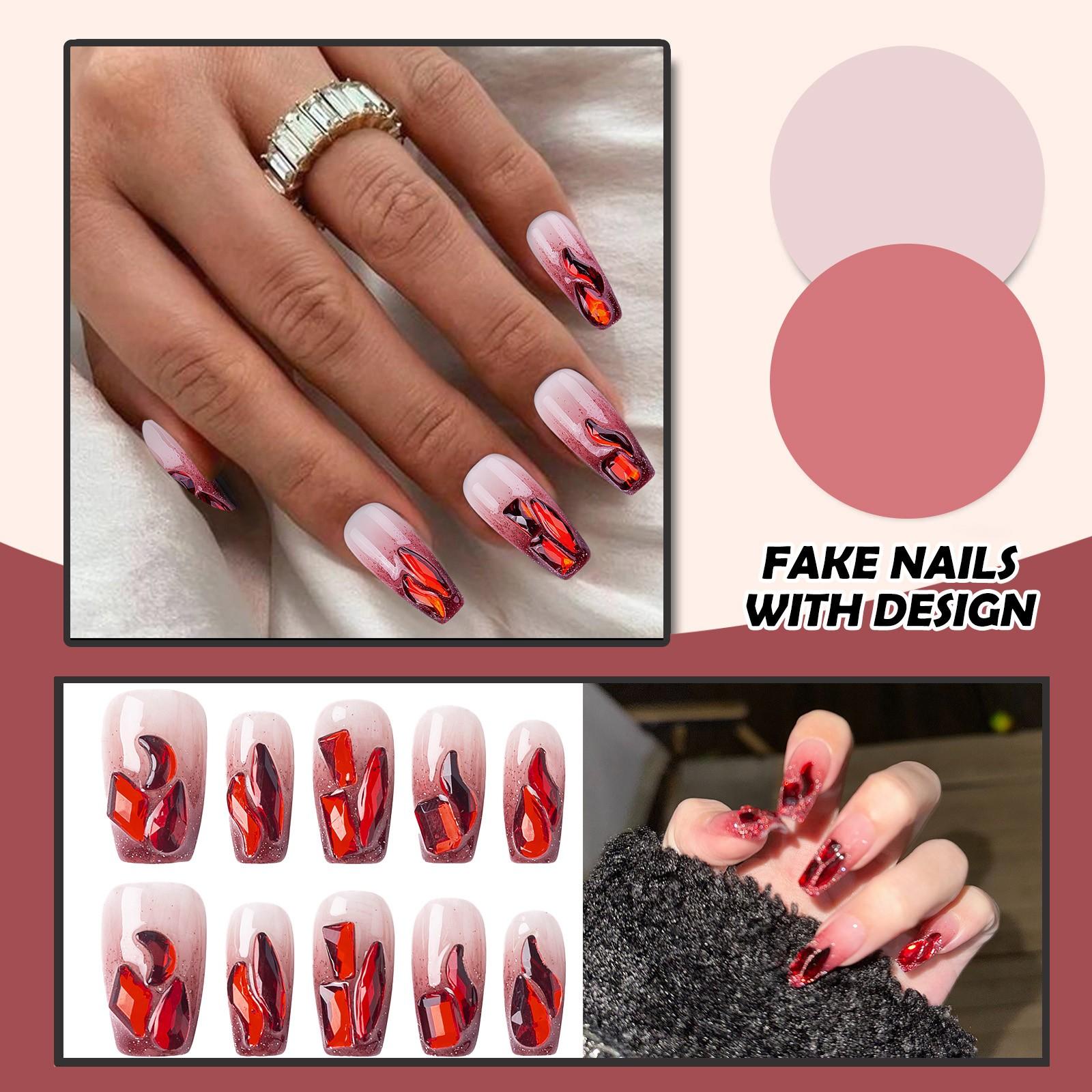 

Жіночі накладні нігті Середні накладні нігті з дизайном нюд Наклейка на акрилові нігті Глянцеві накладні нігті з повним покриттям XS винний
