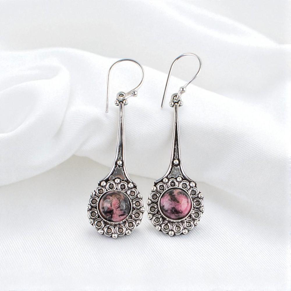 

Редкий драгоценный камень черный родонит, ювелирные изделия из стерлингового серебра 925 пробы, серьги ручной работы 2,52 EE-77-22