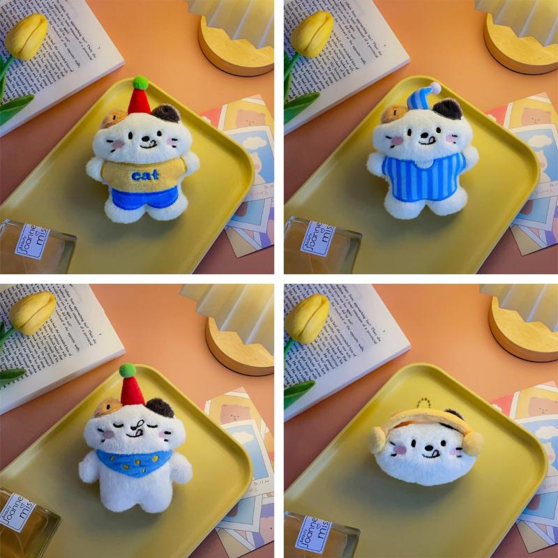 Cute Cartoon Party Cat Doll Pendant Plush Keychain Ornament Kitten Stuffed Doll Key Ring Backpack Bag Decoration Kid Gifts