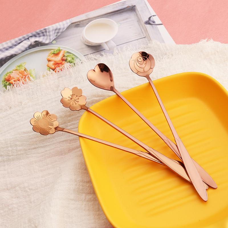 HANYANG Cherry Blossom Spoon Creative Stainless Steel Ice Spoon Long Handle Coffee Mug Stirring Spoon Creative Flower Spoon