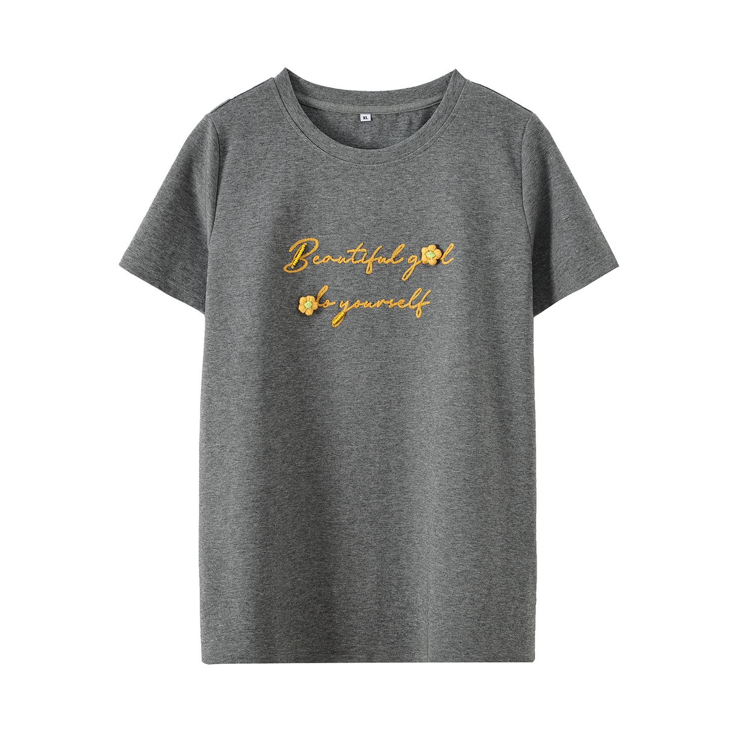 

Zhi Xuan Plus Size Women s 2026 Summer Embroidered Letter Round Neck Short Sleeve T-shirt Top 2XL (151-170 lbs)