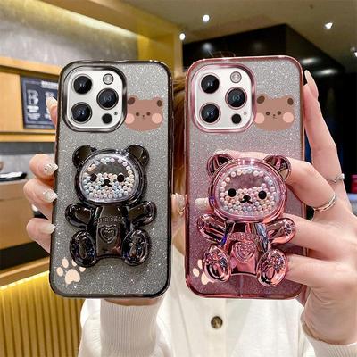 15Pro 14Pro Glitter Bling Bear etui na telefon iPhone 15 14 13 12 11 Xs Pro Max Mini X XR Apple 6 6s 7 8 Plus etui z podstawką