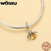 WOSTU 925 Silver Animal Cat Charm Pendant Heart Family Ladybug Bee Beads Fit Original Bracelet DIY Jewelry For Women