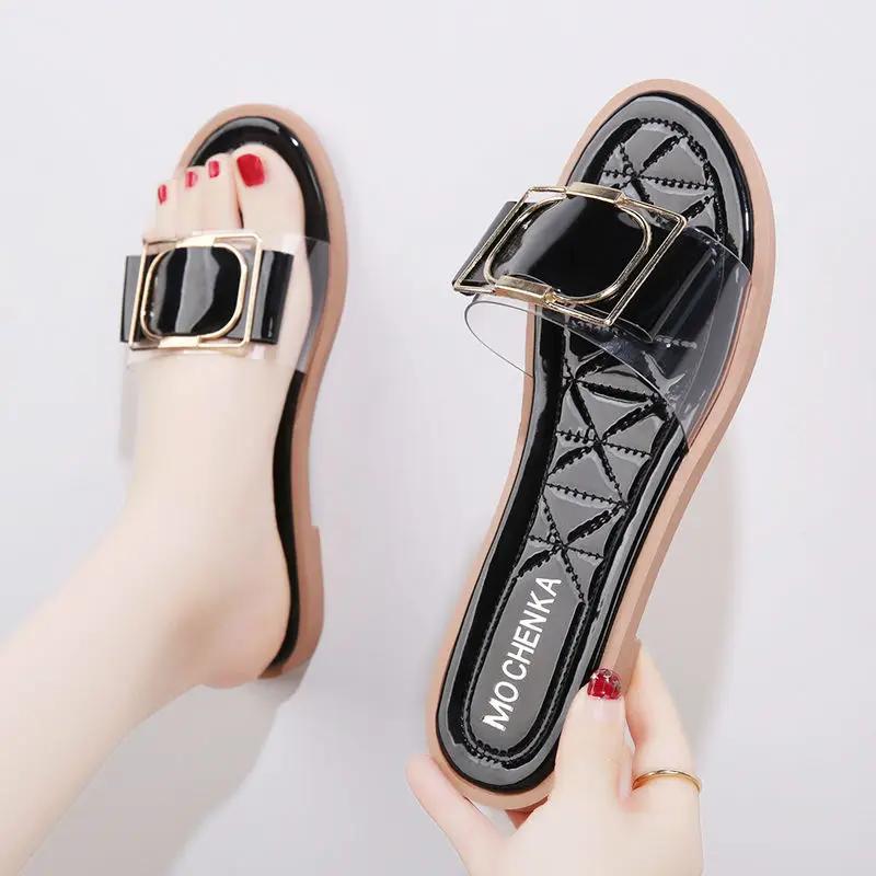 

Fashion Slides Sandals Flat Home Open Toe on Word Outside Woman Slippers Shoes for Women Indoor House Footwear Easy Wears Waterproof Pvc 40 чёрный