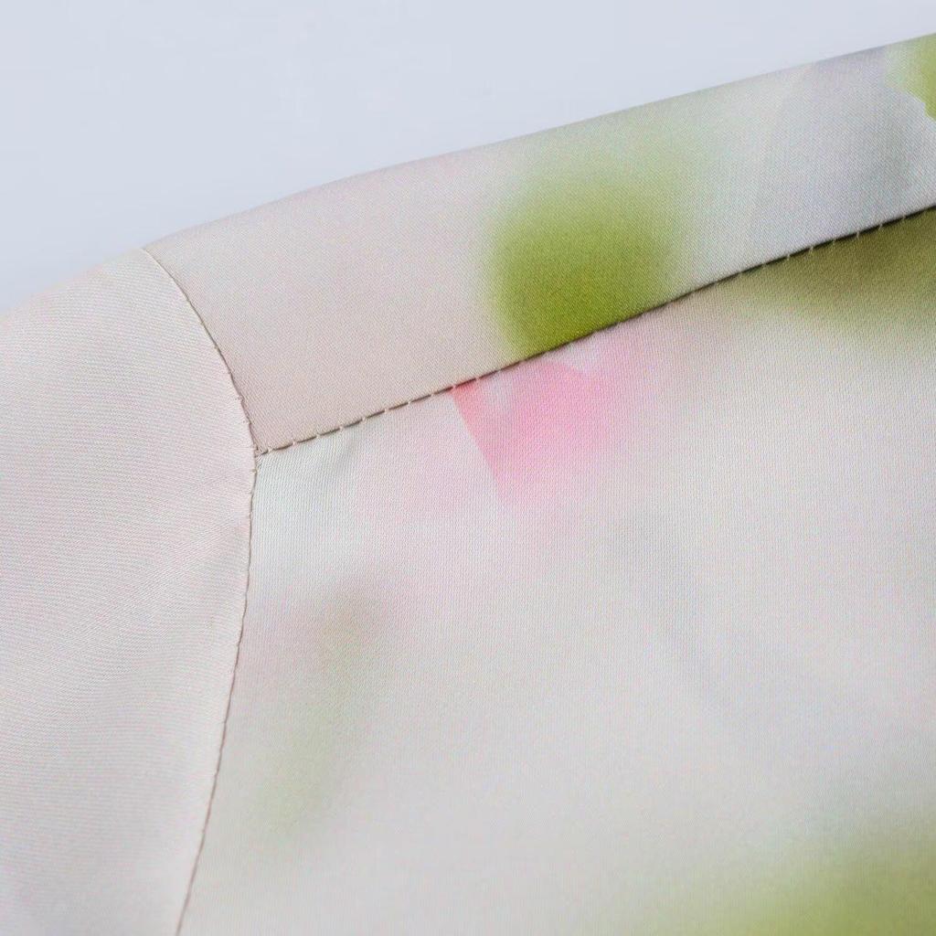 Spring 2025 Floral Print Satin Shirt for Women: Elegant, Casual, Lapel Design