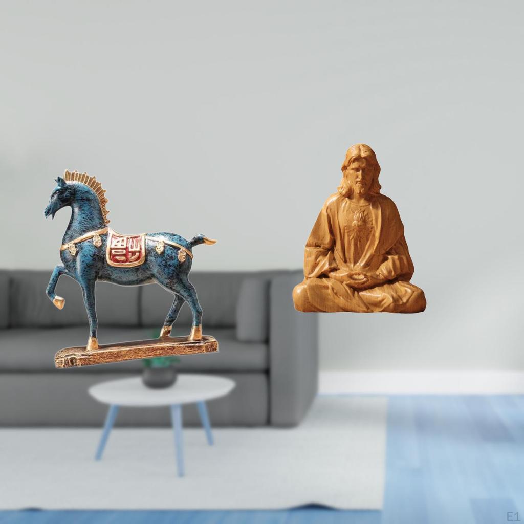 Standing Horse Sacred Heart Jesus Figurine Statue Ornament for Desk Living Room Bookcase Hallway