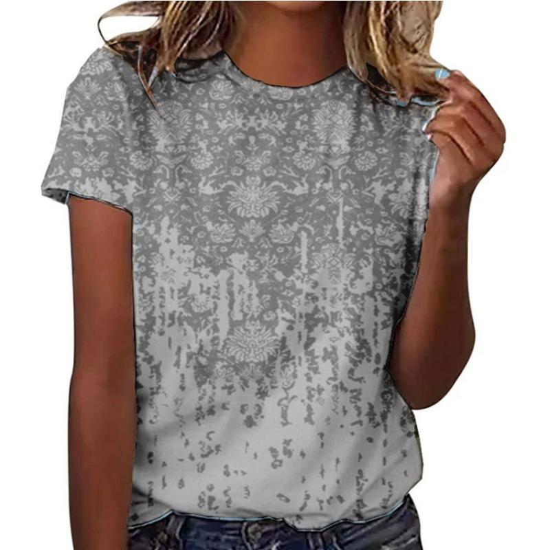 Summer Round Neck 3D Floral Pattern Printed Top Fashionable Casual Short Sleeved Women's T-shirts