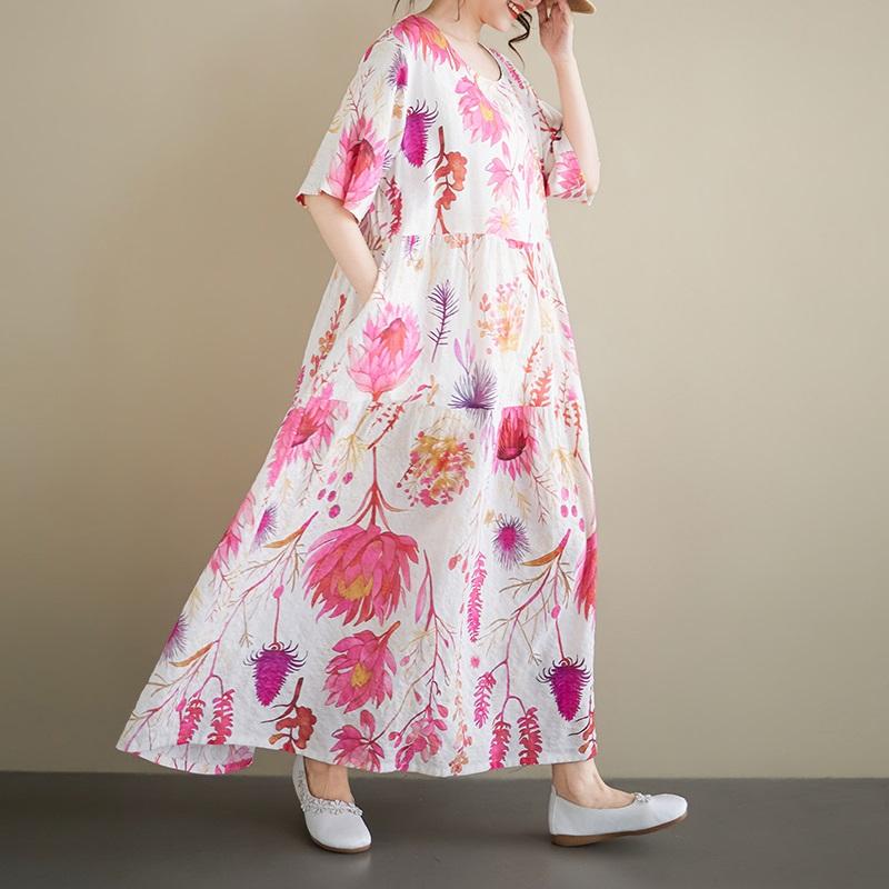 Short Sleeve Plus Size Vintage Floral New In Dresses for Women Casual Loose Long Summer Dress